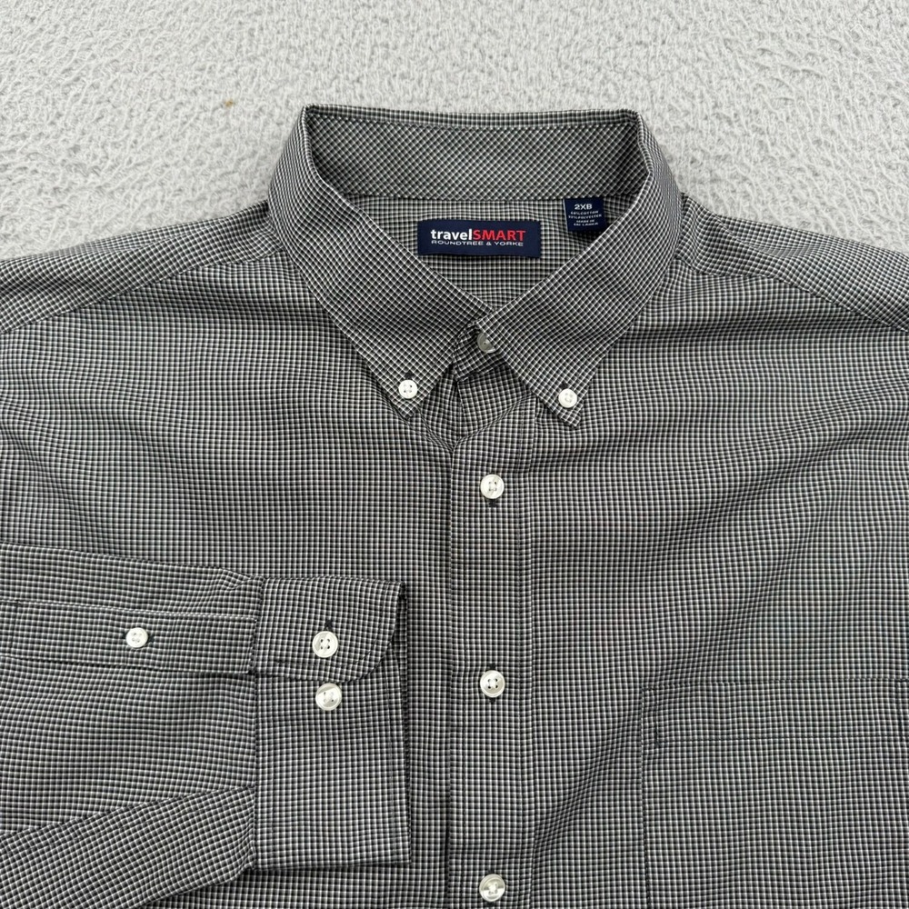 Roundtree & Yorke travelSMART Shirt Button Down Mens 2XB Black Gingham